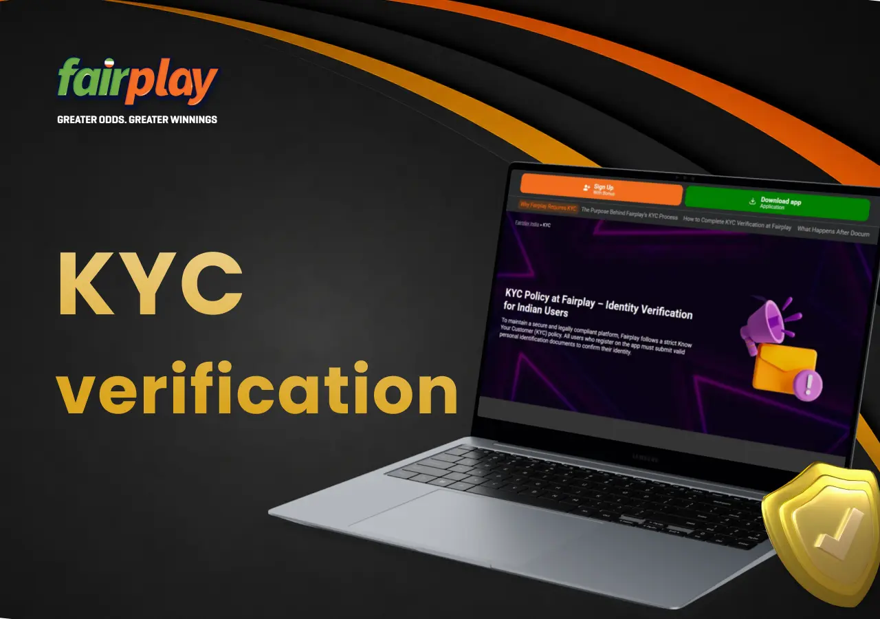 Laptop showing the Fairplay KYC verification steps needed to confirm an account.
