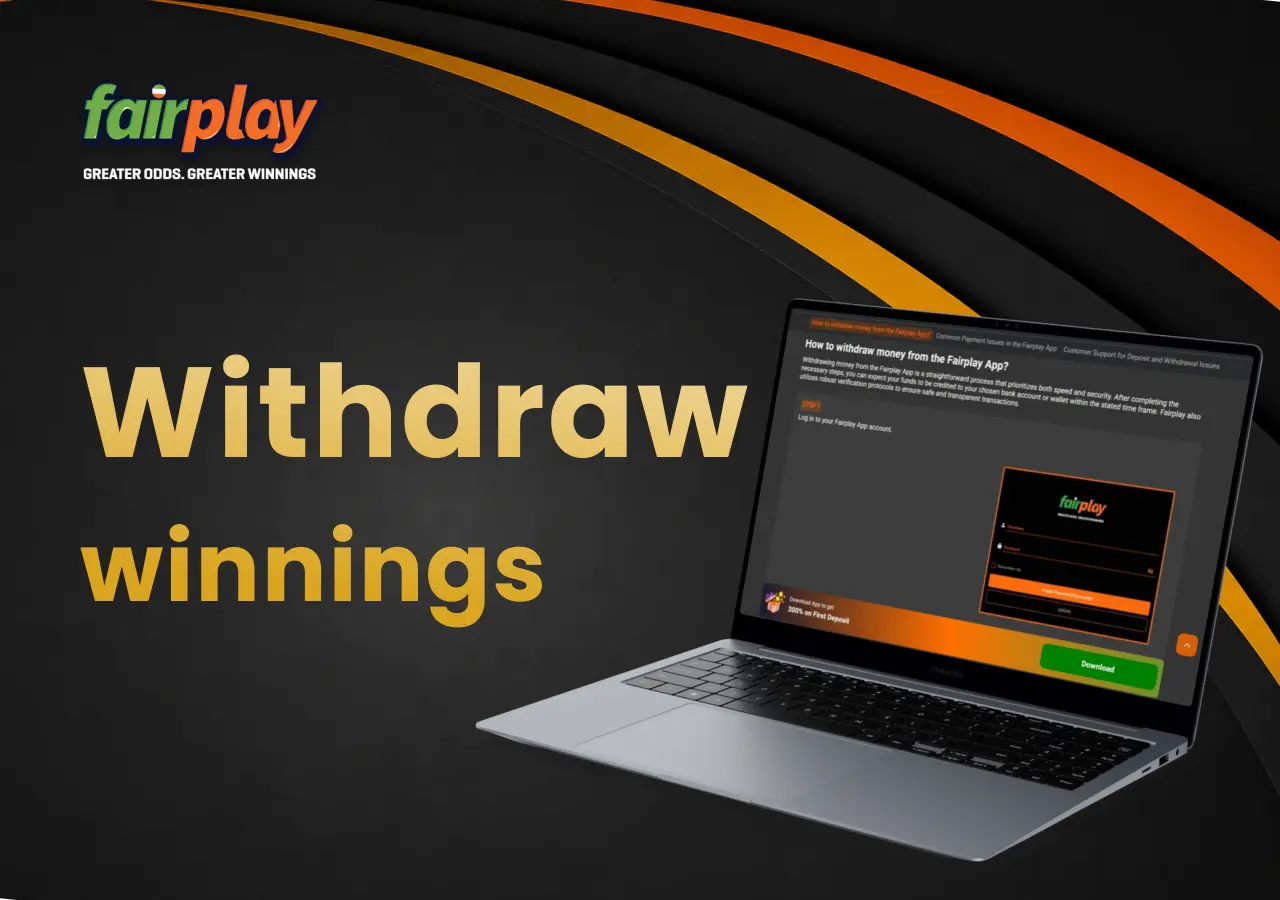 Withdrawal process on a laptop, with clear steps for cashing out funds from Fairplay.